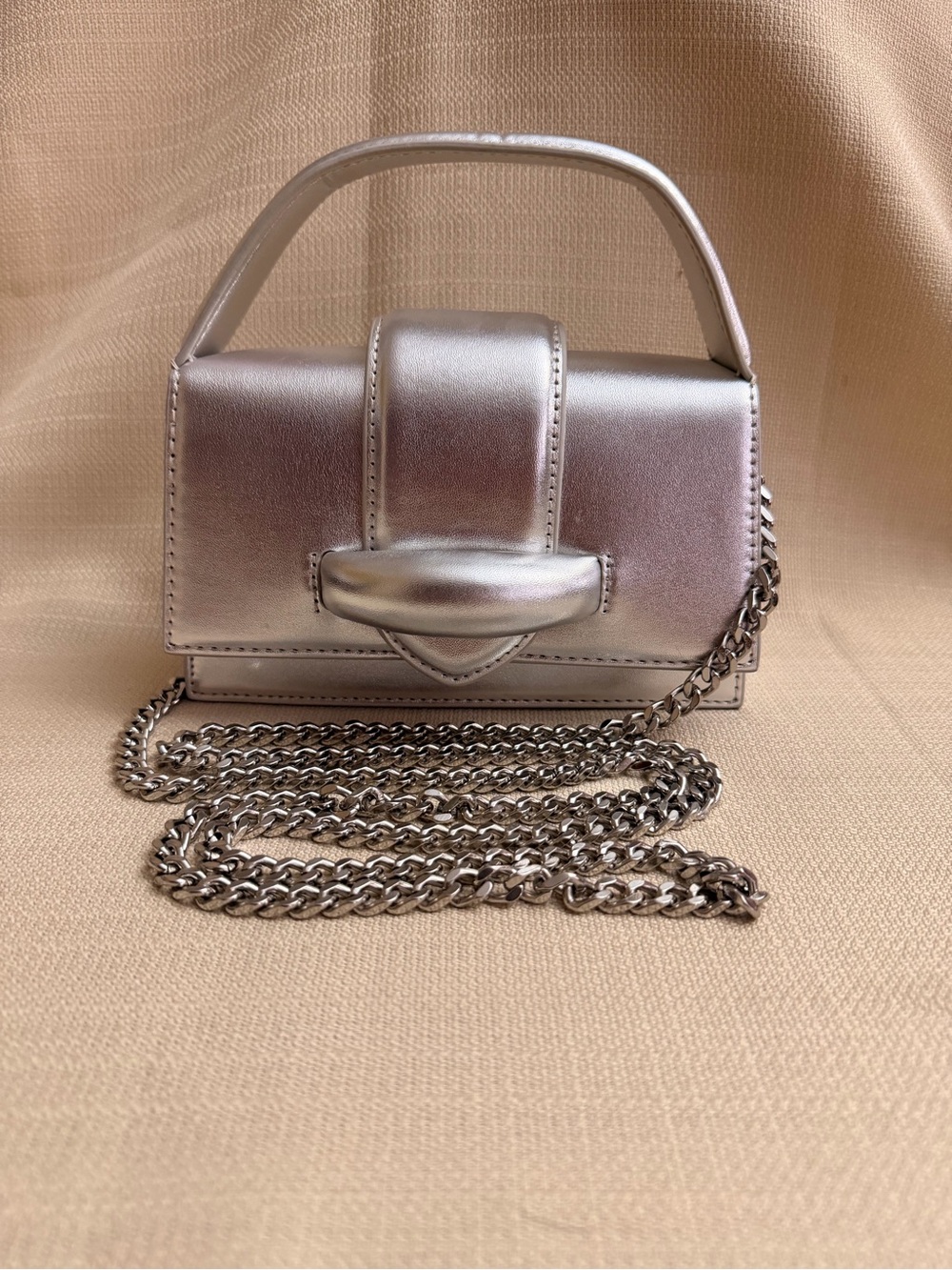 Steve Madden Metallic Silver Mini Top-Handle Crossbody